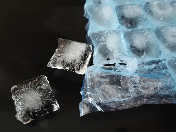 Bolsa con cubos de hielo y dos cubos sueltos al lado